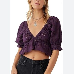 Free People Purple Eyelet Crop Top